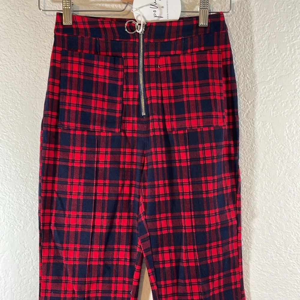 PRINCESS POLLY Fest Of The Queen Plaid Flare Pants Size 6 Pockets NEW - Picture 2 of 10